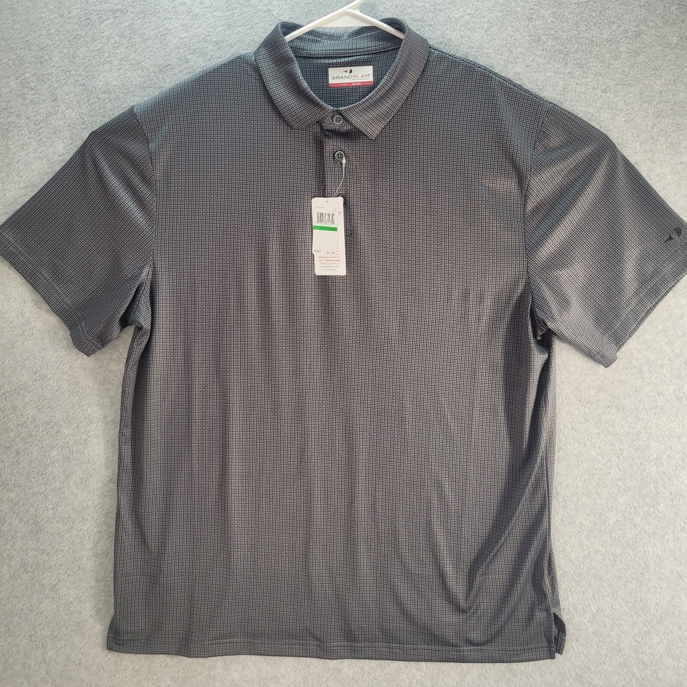 NEW Grand Slam Golf Polo Shirt Mens Size LG Performance Gray Print Stretch